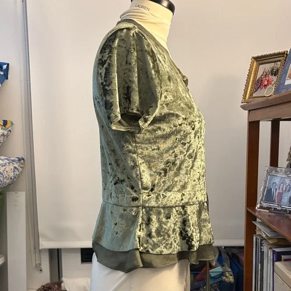 Luxurious Olive Velvet Short Sleeve Top - Picture 7 of 10